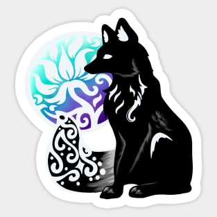 Black Floral Fox Sticker